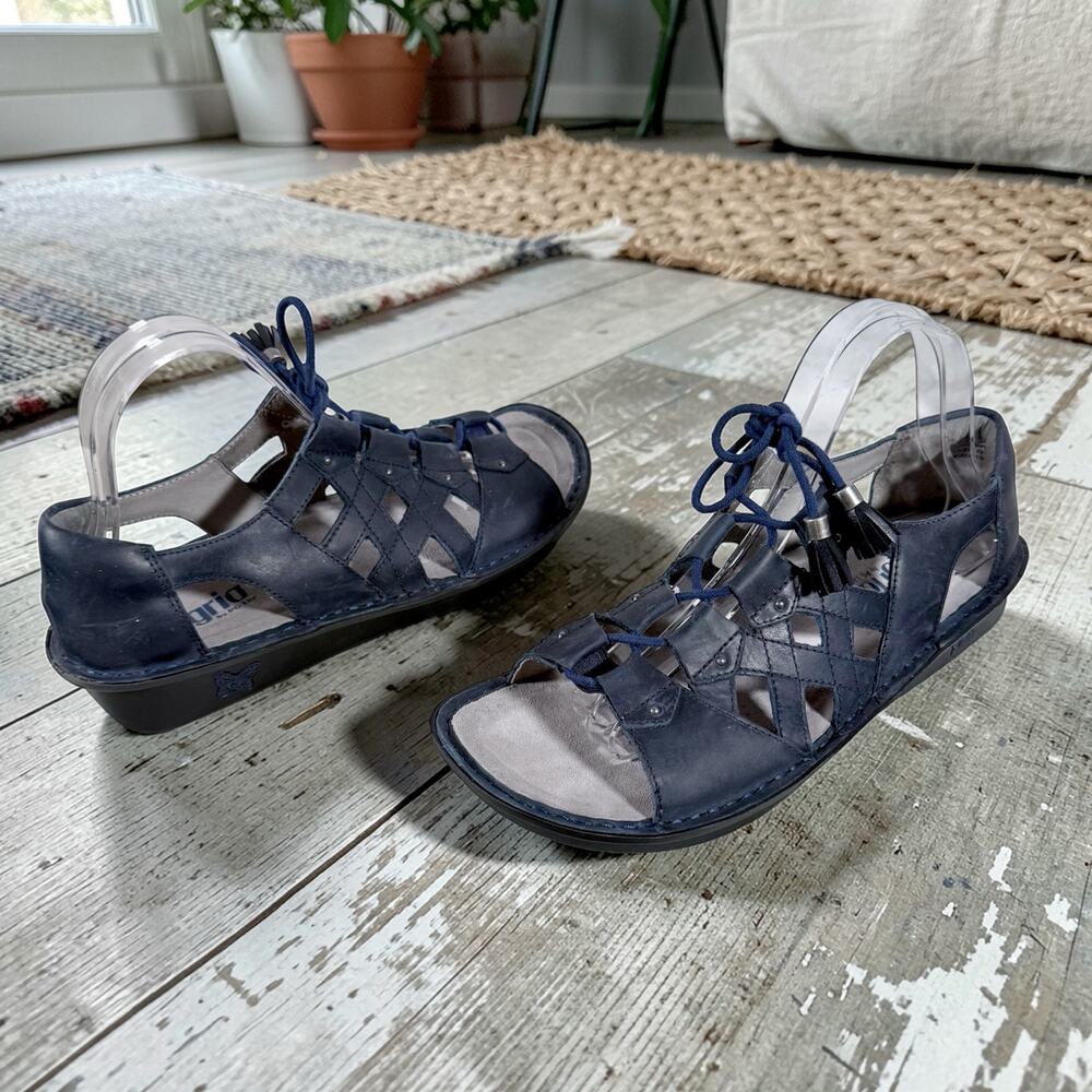 ⭐️Alegria Women's 41 US 10.5 to 11 Valerie Navy Blue Leather Lace-Up Sandals